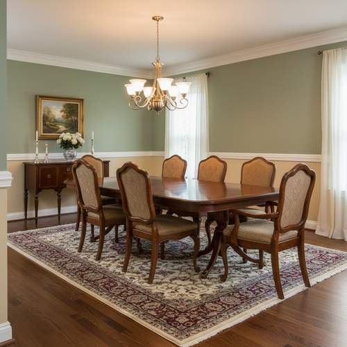 Traditional dining room with chair rail moulding installed at 32 inches height